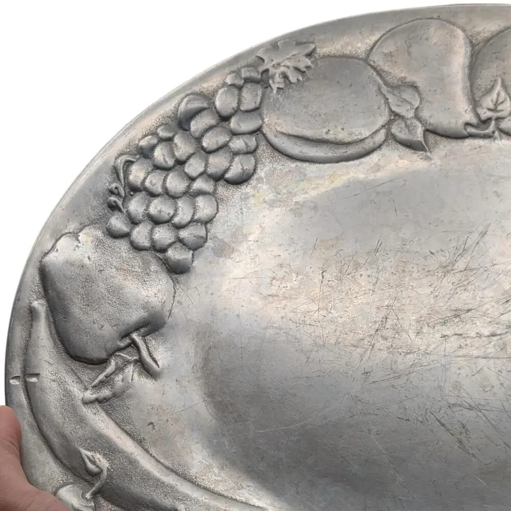 Vintage Wilton Armetale RWP Fruit Relief Oval Serving Platter‎ Tray Pewter Dish